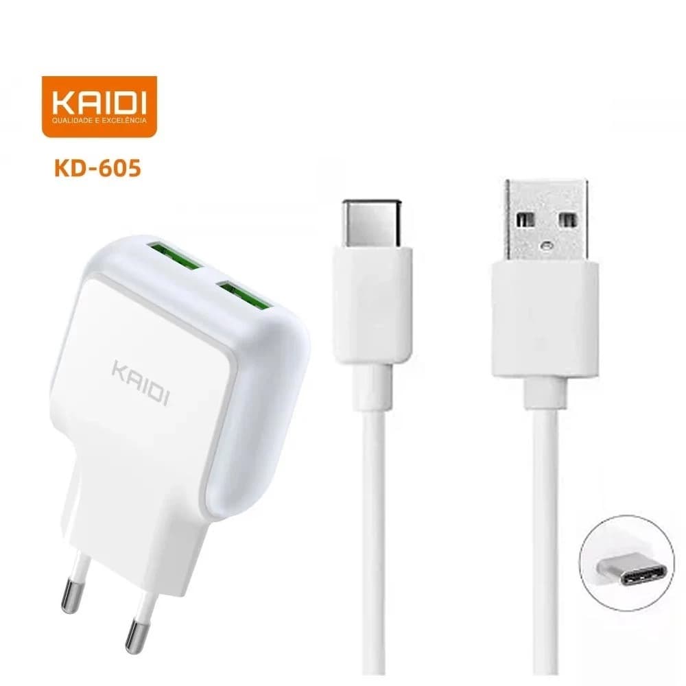 Carregador 2 USB para Tipo-C Kaidi KD-605C 