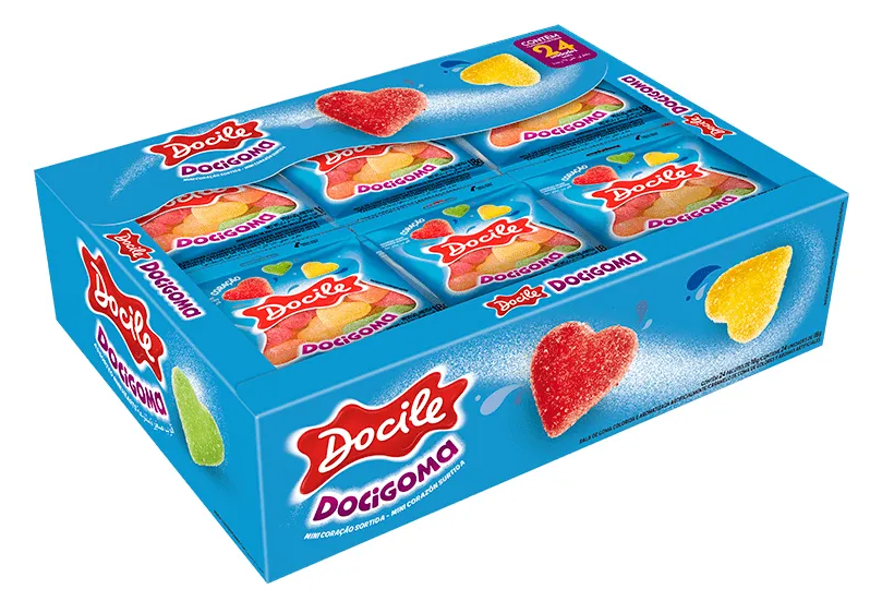 BALA DE GOMA DOCIGOMA MINI CORAÇÃO 24 UNIDADES DOCILE