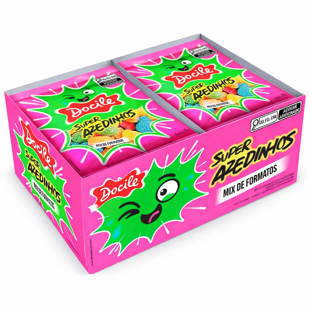 BALA DE GOMA SUPER AZEDINHAS MIX DE FORMATOS 12 UNIDADES DOCILE 