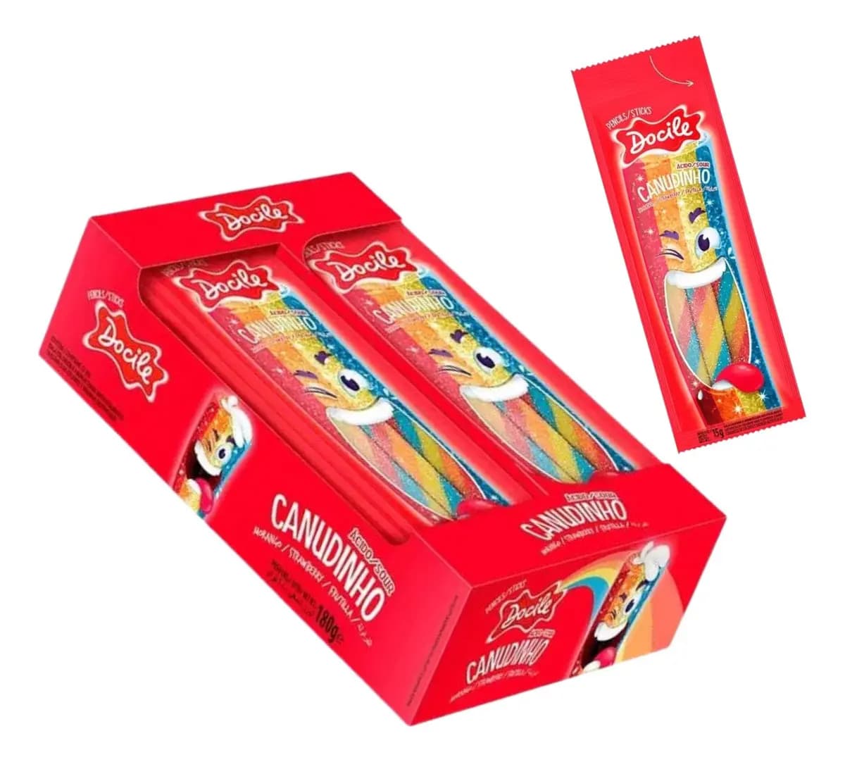 CANUDINHO SABOR MORANGO ACIDO 12 UNIDADES DOCILE