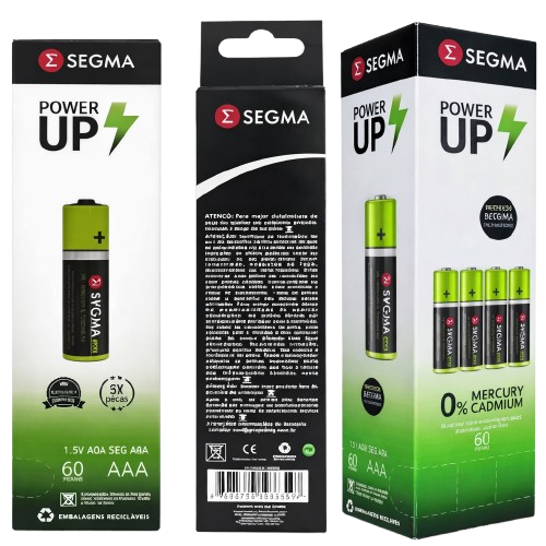 PILHAS TIPO AAA SEGMA POWER UP COM 60 UNIDADES